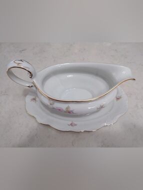 Vintage Johann Haviland Porcelain Gravy Boat With Attached Underplate